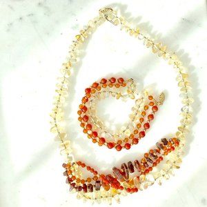 Amber Citrine Carnelian Bracelet Necklace Set - image 1